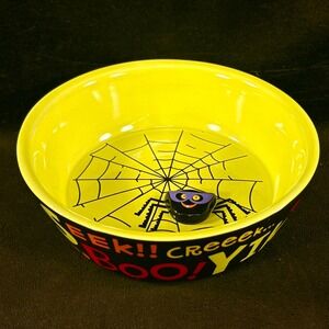 Hallmark Halloween Spiderweb Bowl w/ 3D Spider 6" Scary Words Candy / Snack Dish
